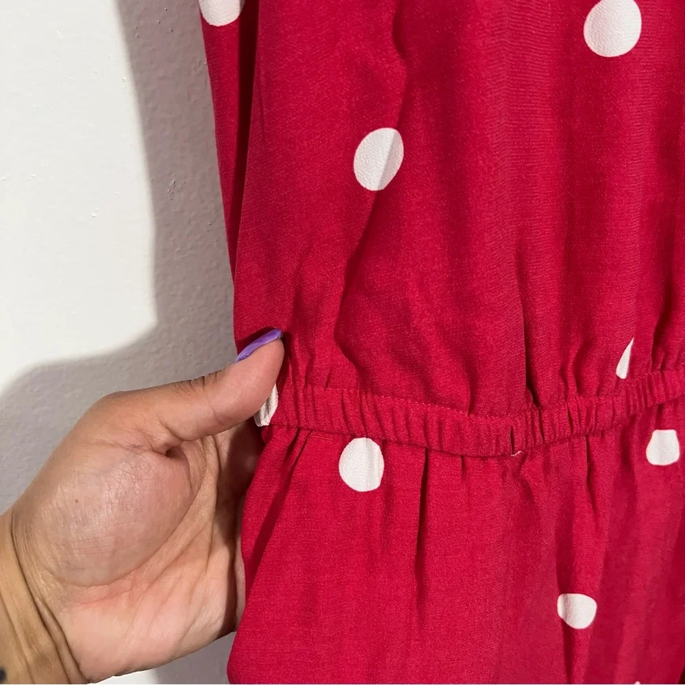 Loft Polka Dot Jumpsuit Elastic Waist‎ Pink/White Medium Summer Casual Parisian